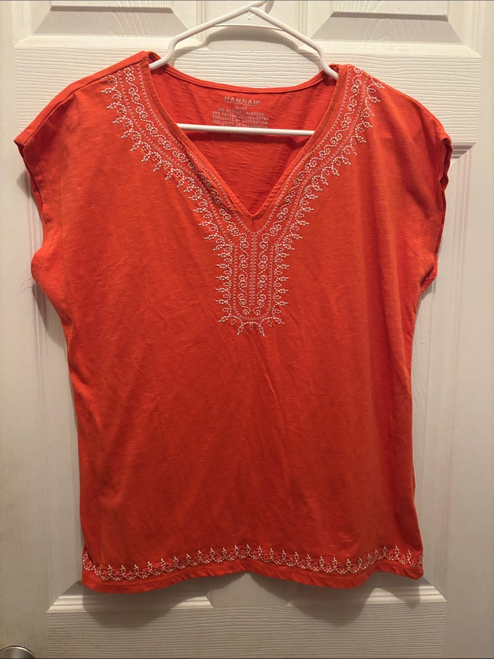 Hannah Orange V-Neck Embroidered Tunic